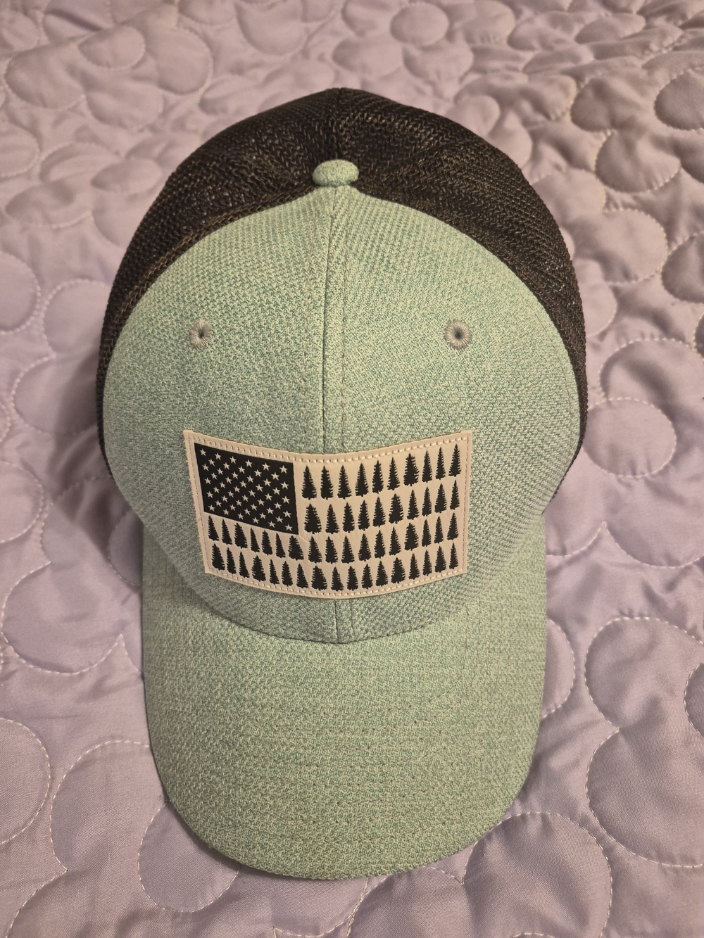 Columbia Mint Green and Black Mesh Trucker Hat with Flag Patch